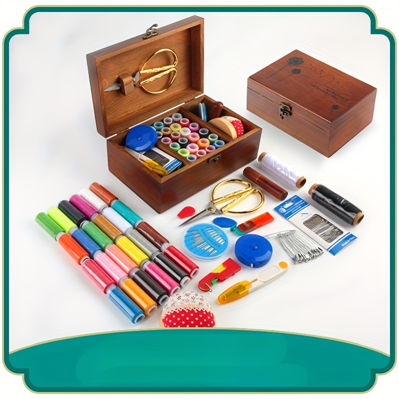 Wooden Sewing Box Sewing Accessories Supplies Kit Workbox for Mending 