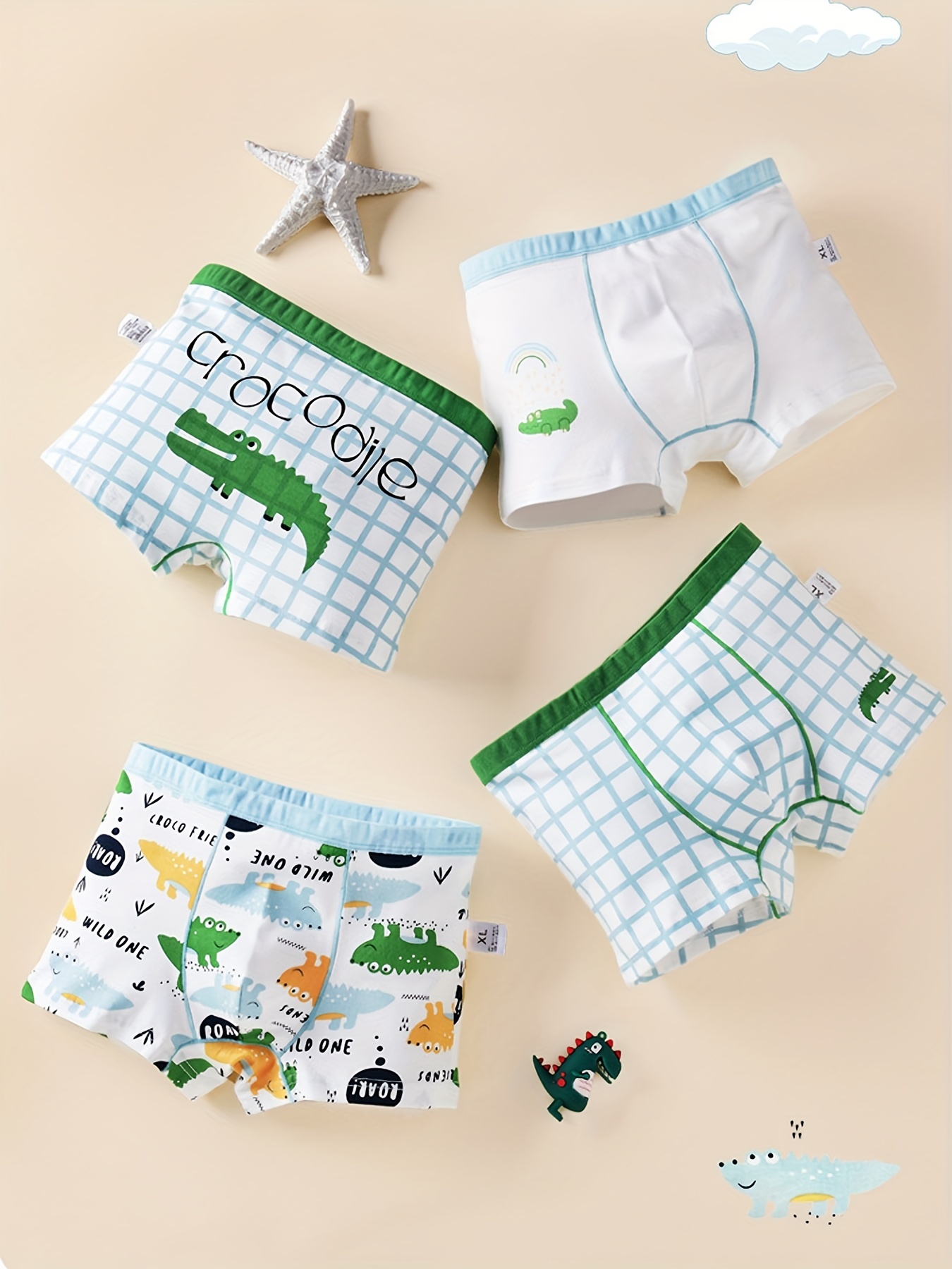 Boys Cartoon Crocodile Plaid Boxer Briefs Underwear Soft - Temu