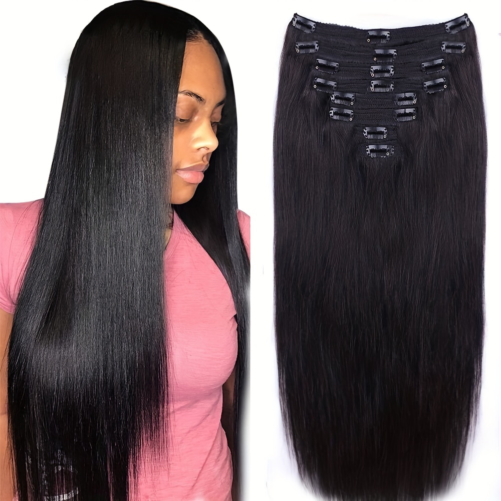 120G 8Pcs/Sets Clip In Hair Extensions Human Hair 10 to 26 Inch Brazilian  Remy Straight Hair Natural Black 4 613 Color For Women