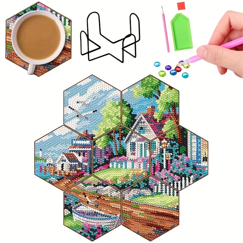 Artificial Diamond Painting Art Coasters With - Temu