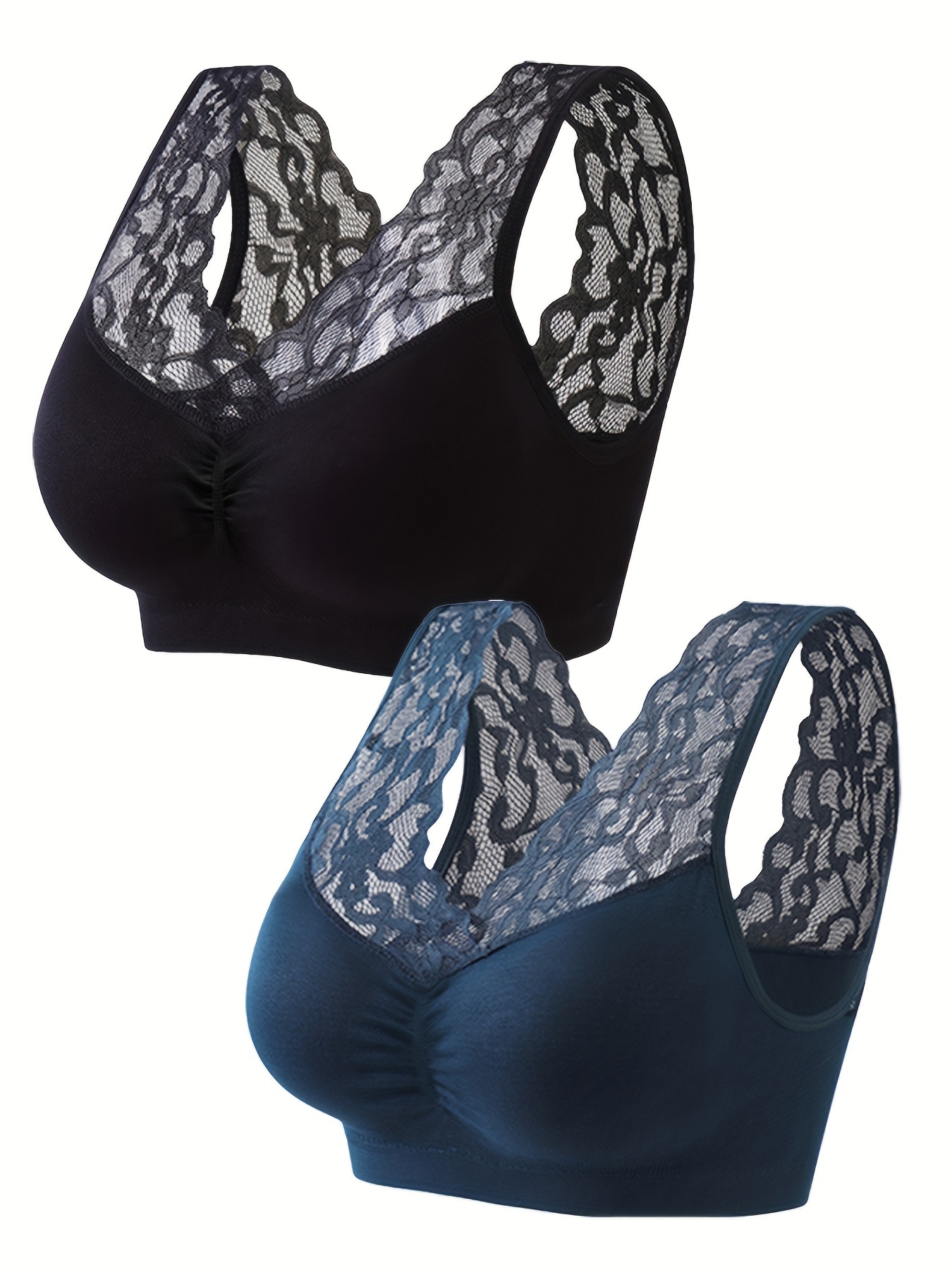 Elegant Bra Women's Plus Solid Contrast Lace Comfort Bra - Temu