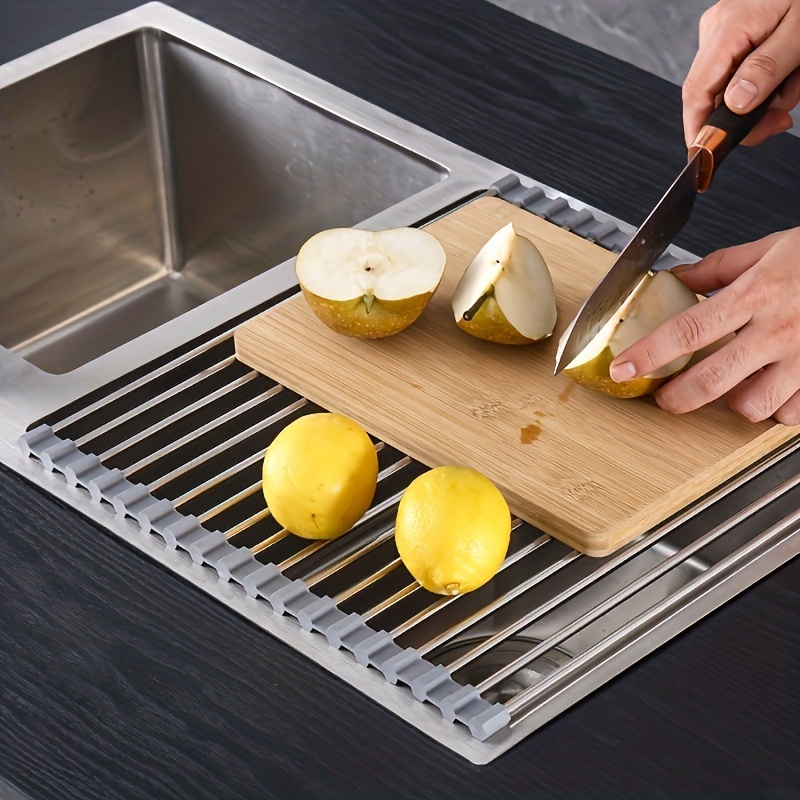 1pc Kitchen Multi-functional Sink Cutting Board Plastic Cutting Board,  Rolling Pattern Board, Fruit With Folding Drain Storage