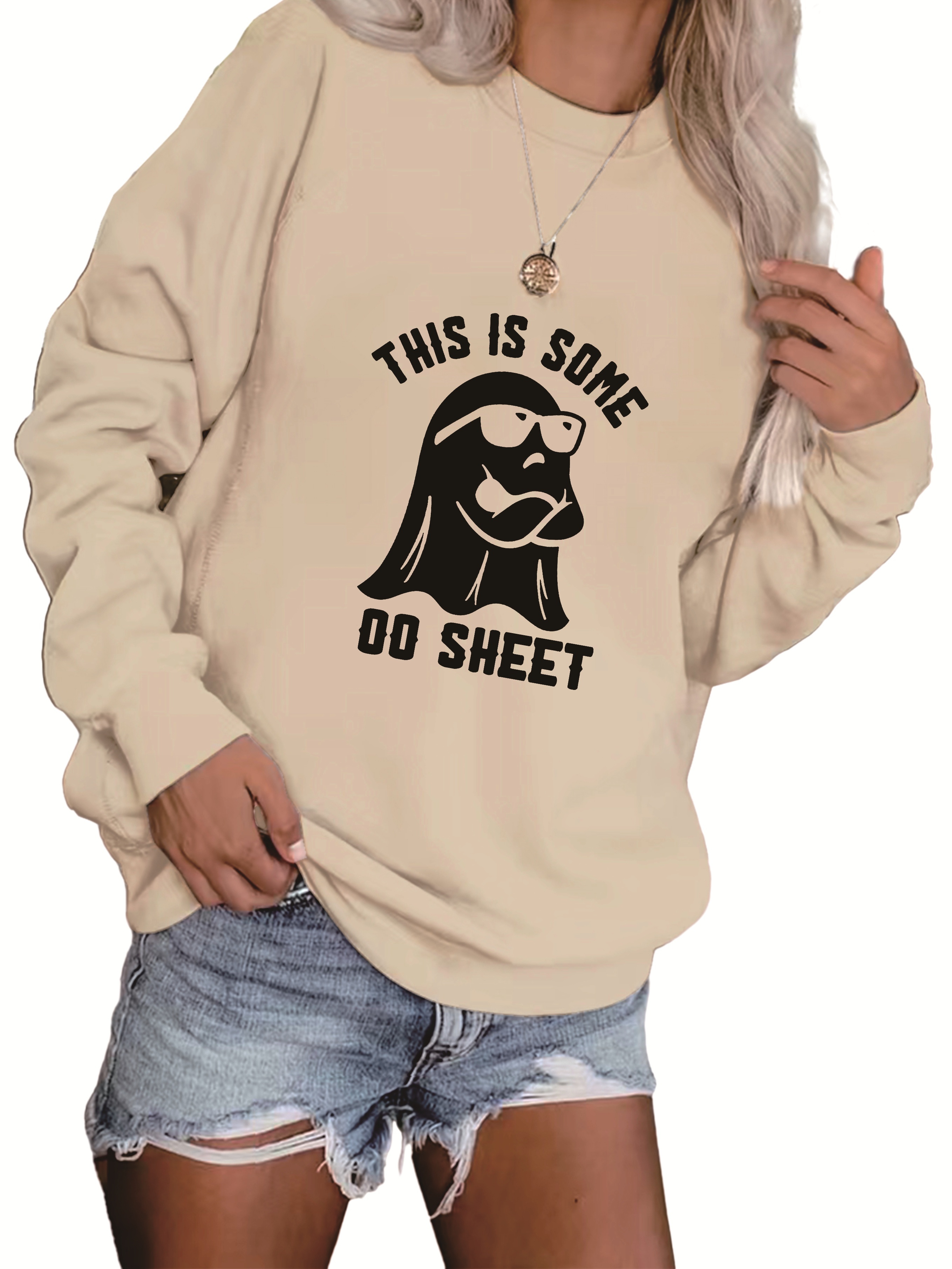 Plus Size Halloween Sweatshirt Women's Plus Cute Ghost - Temu