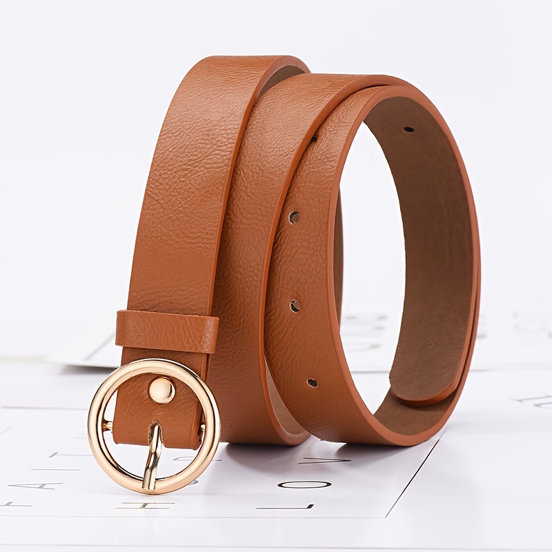 Simple Round Buckle Belt Waist Belts Metal Buckle Casual Pu - Temu