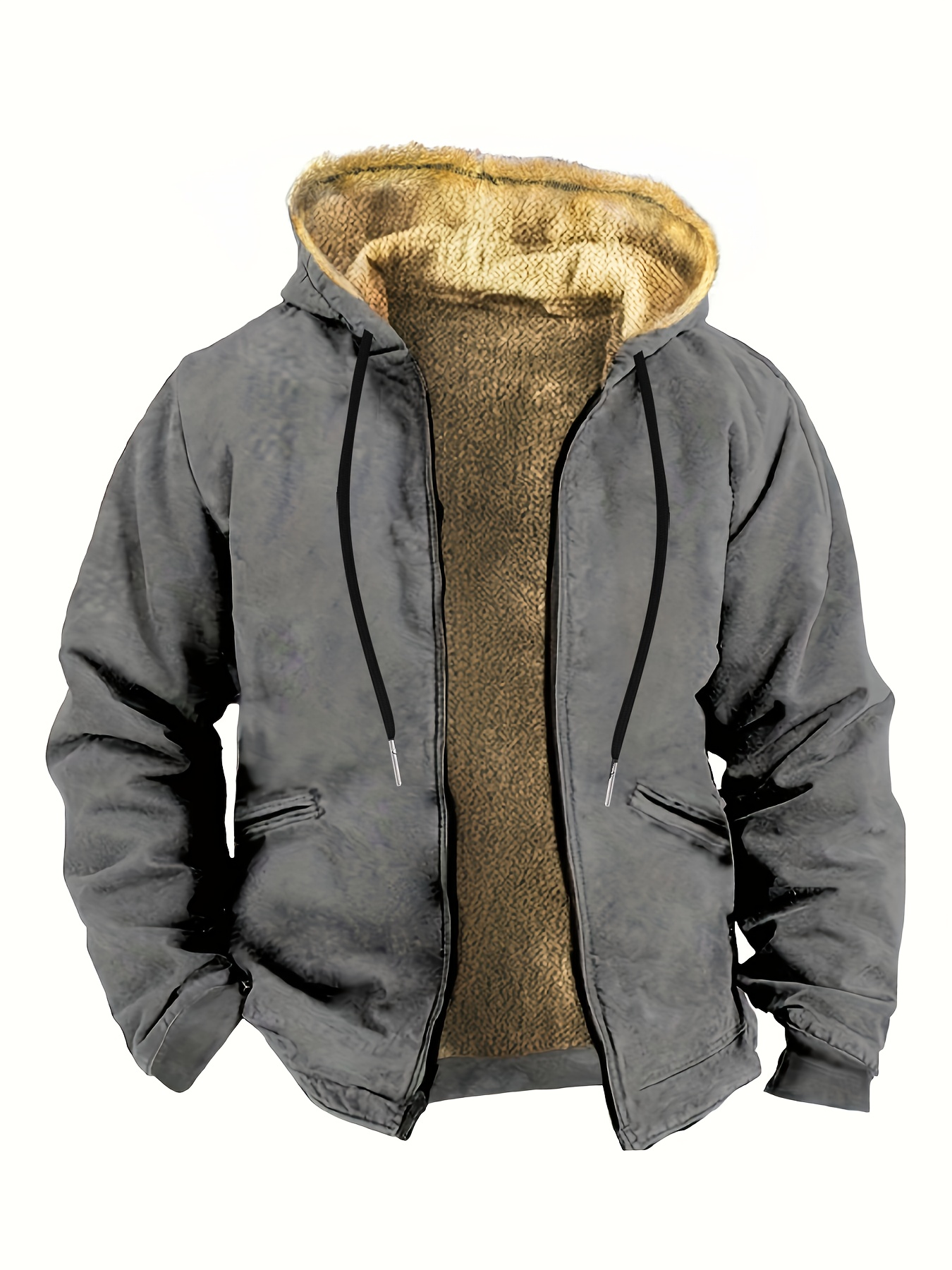 Men's Casual Warm Thin Fleece Zip Hoodie Fall Winter - Temu