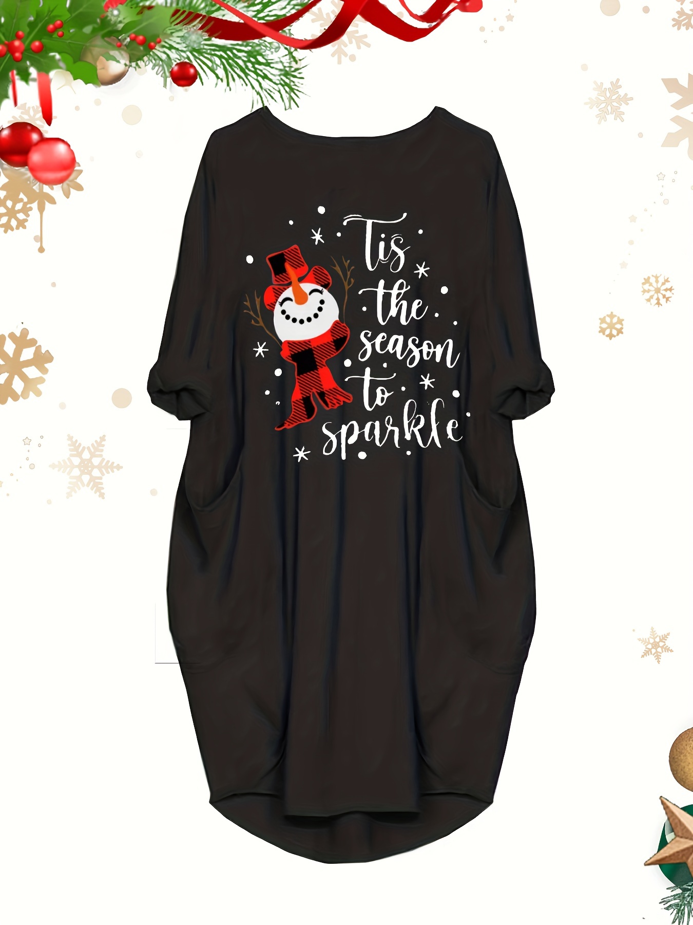 Plus Size Christmas Tree Ball Gift Snowman Snowflake Moon Print Tank Dress  [57% OFF]