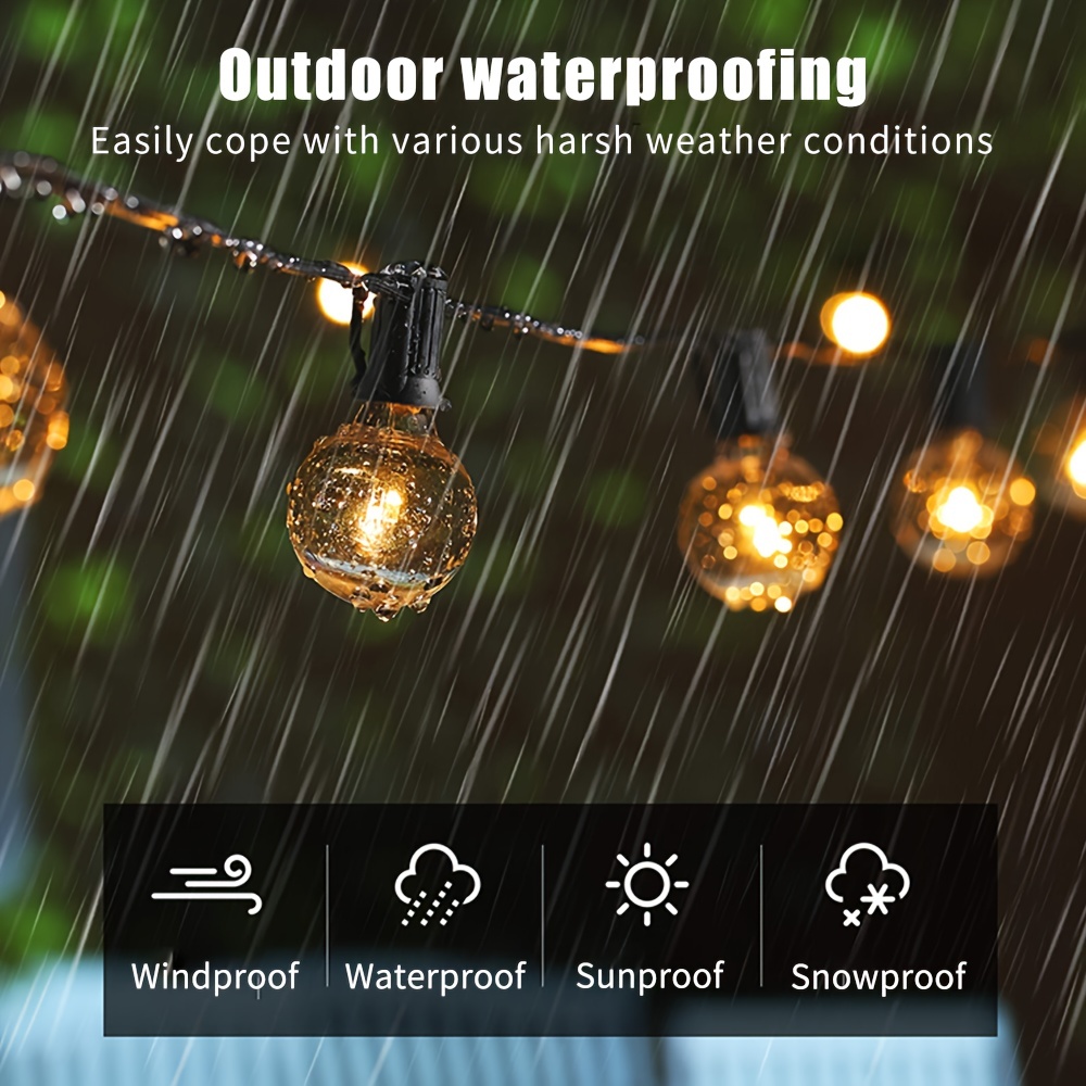 Outdoor Solar String Lights, G40 Globe Patio Lights With 15 Edison Glass  Bulbs, Waterproof Connectable Hanging Light For Backyard Porch Balcony  Wedding Camping, Party Decor Temu