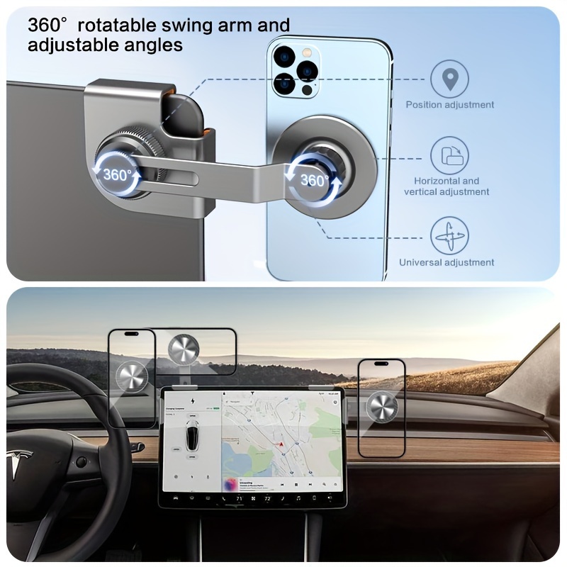Phone Mount For Tesla Model 3/Y, Magnetic Car Screen Phone Mount For IPhone 15, 14, 13 Series And All Phones With Magnetic Case Foldable Phone Holder_voghion.com