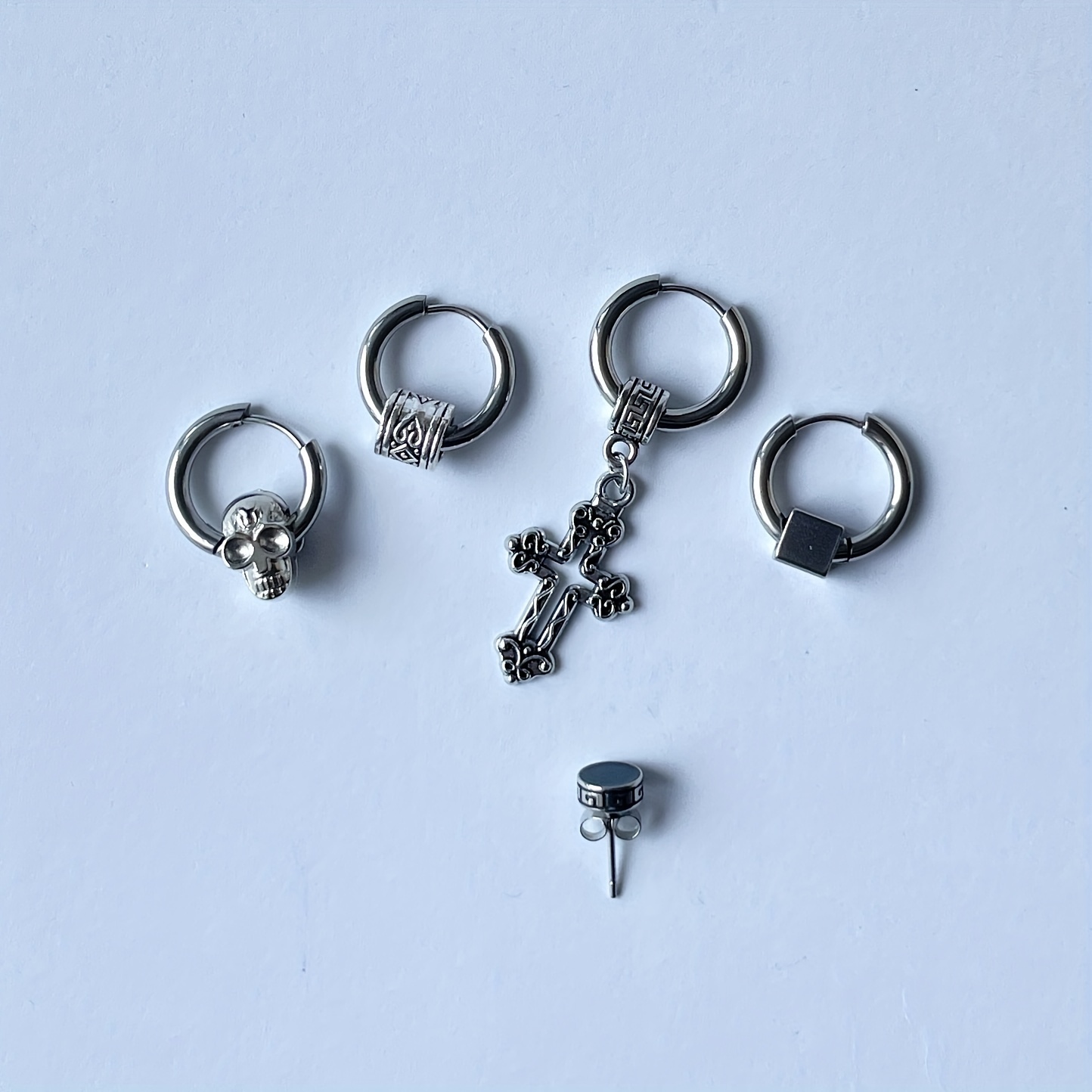 5pcs Men's Skull Cross Earrings Set