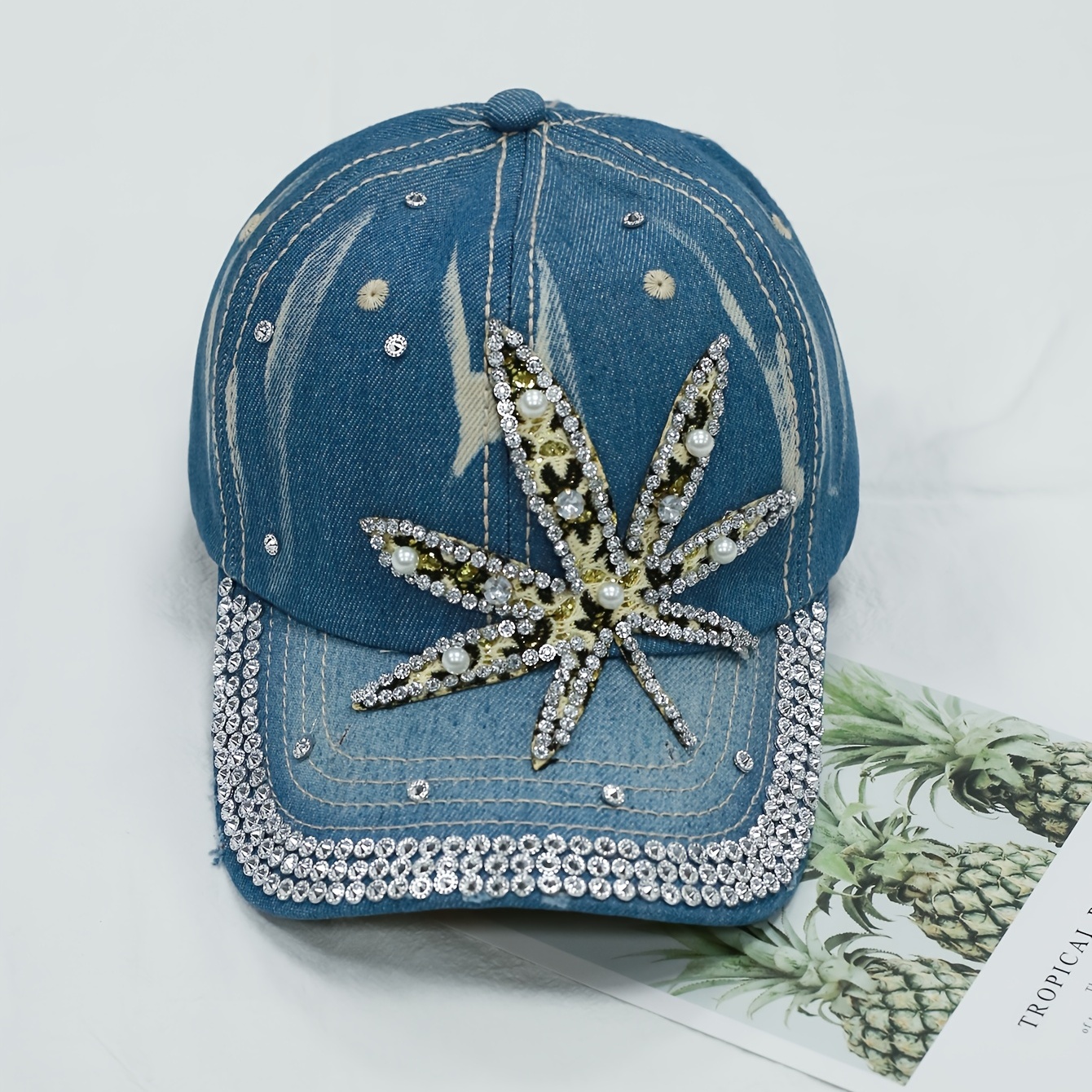 POT LEAF DENIM BASEBALL HAT