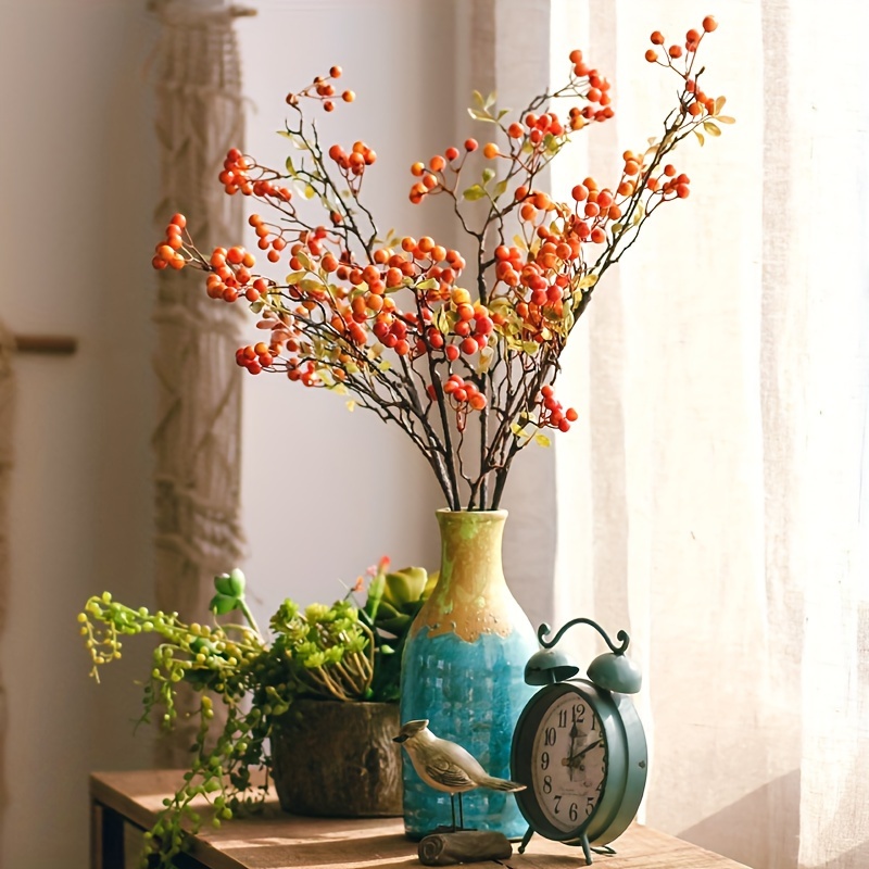Artificial Flowers with Vase Rich Fruit Berry Floral Ornaments