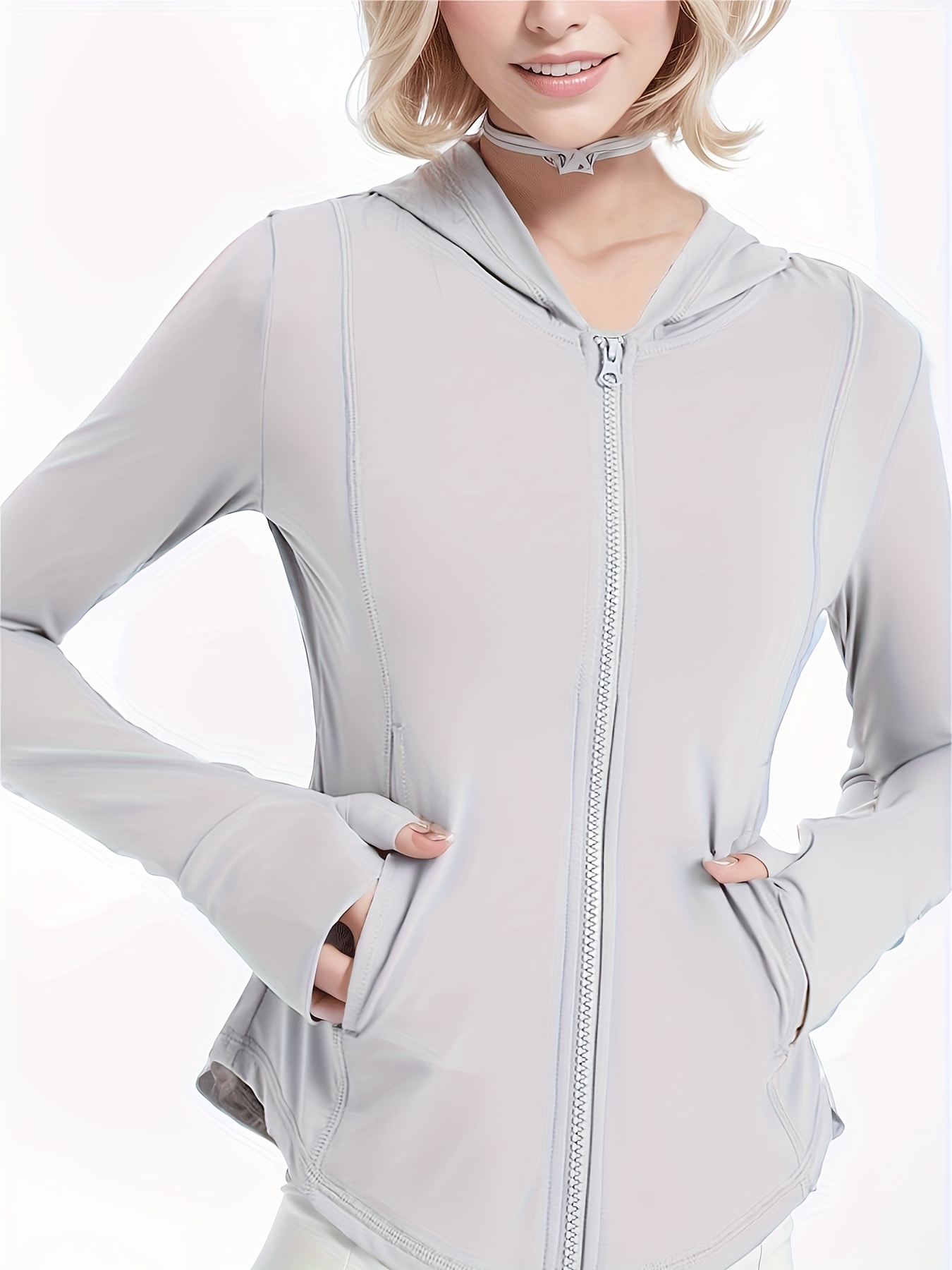 Slim plain on sale zipper hooded jacket