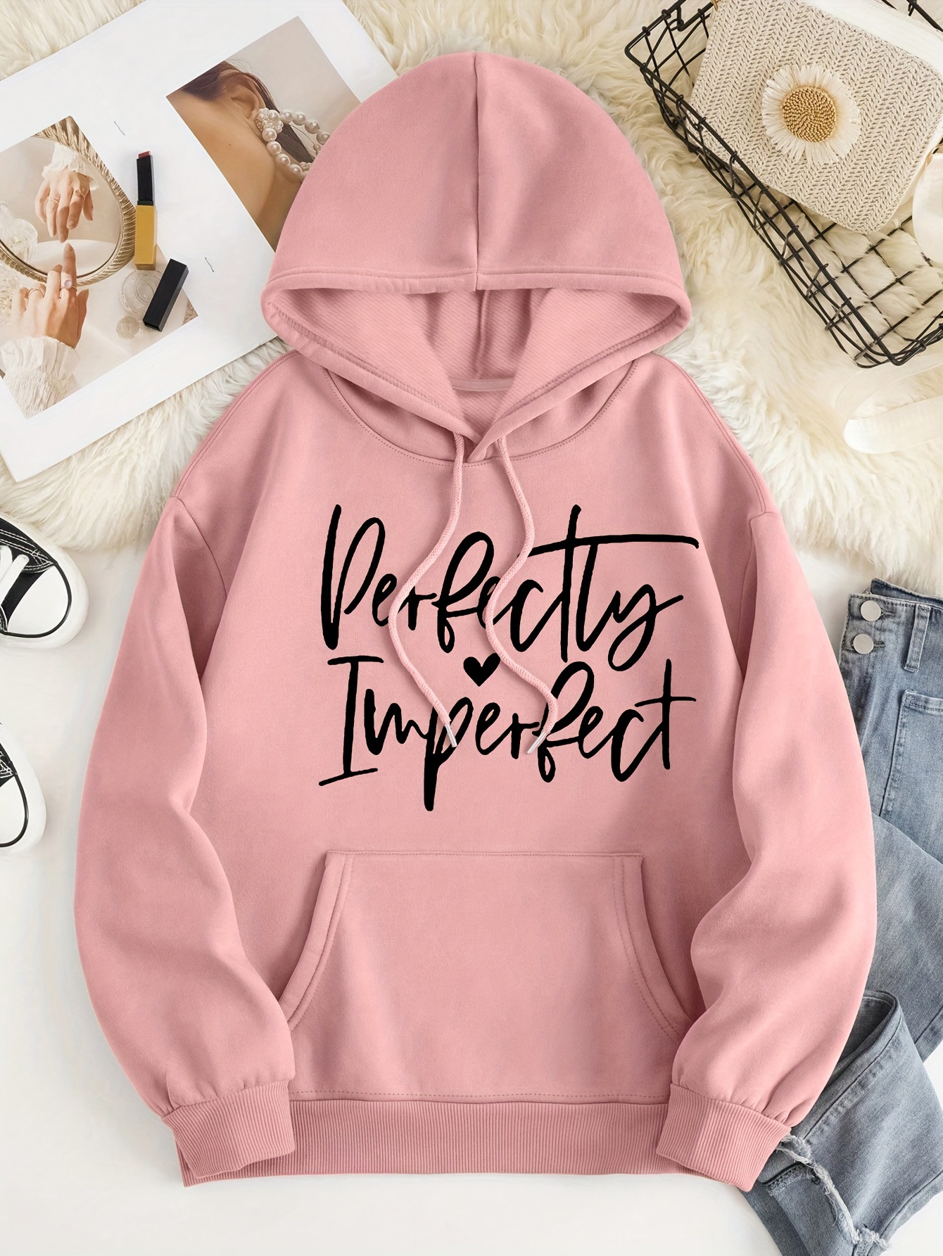 Imperfect Print Kangaroo Pocket Sweatshirt Hoodie Pullover - Temu Canada