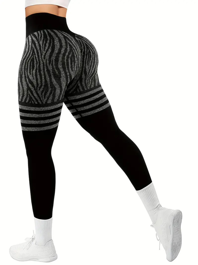 Zebra Stripes Seamless Workout Leggings For Women Scrunch - Temu
