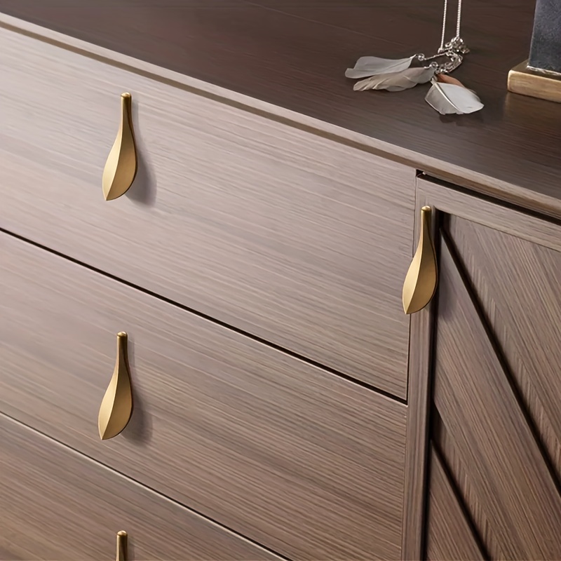 Gold Leaf Brass Cabinet Wardrobe Pulls Drawer Knobs