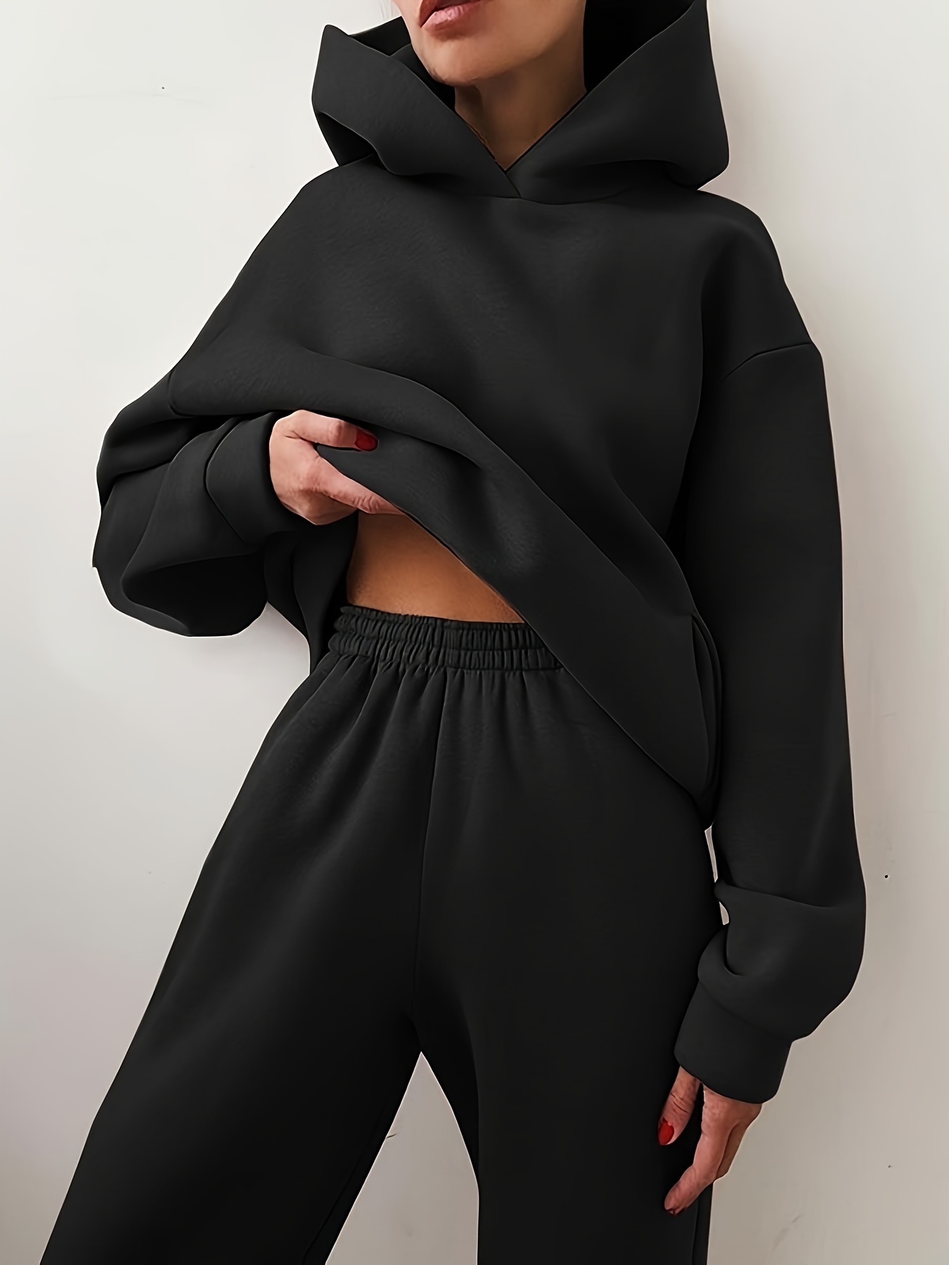 Two-piece Solid Hoodie Set, Stylish Loose Hoodie & Athletic Elastic  Sweatpants, Women's Clothing - Temu Netherlands