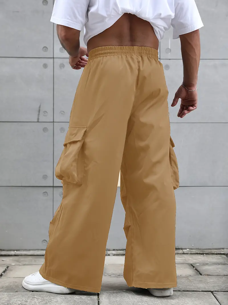Plus Size Men's Solid Cargo Pants Oversized Wide Leg Pants - Temu