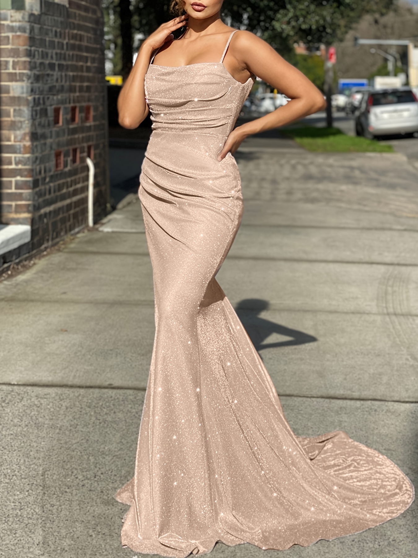 Amazon.com: UZN Women's Sequin Mermaid Prom Dresses Spaghetti Straps 2023  Long Ball Gown Sweetheart Neck Boned Corset Sparkling Formal Party Dress  Apricot US0 : Clothing, Shoes & Jewelry