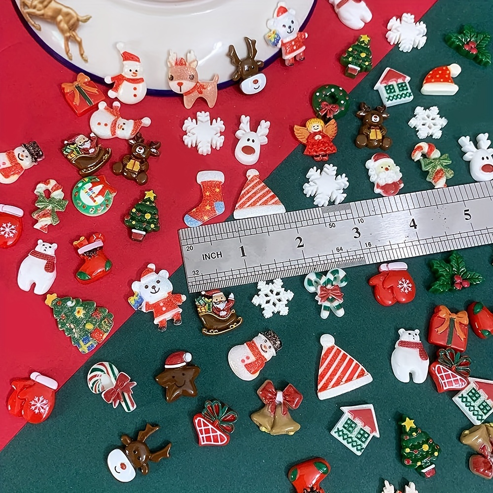  60 Pcs Christmas Charms Flatback Christmas Resin