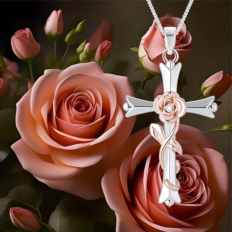 

Rose Love Cross Necklace Ladies Exquisite Cross Pendant Necklace Birthday Jewelry Gift (gift Box Packaging)