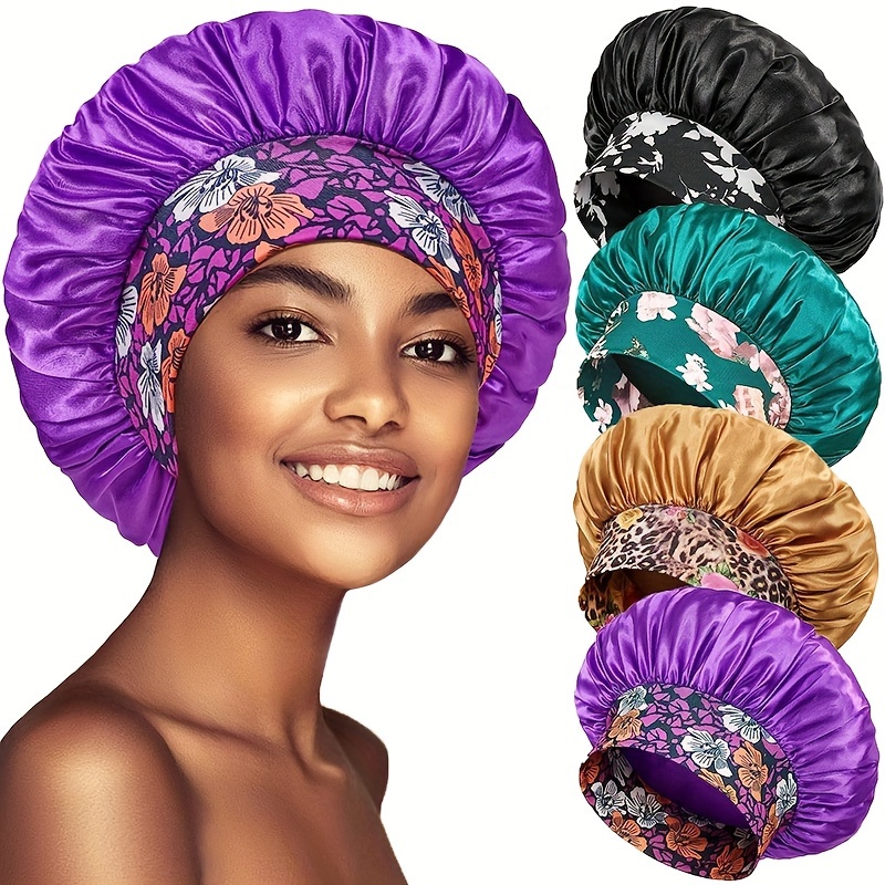 Boho Large Satin Bonnet Vintage Flower Print Hair Bonnets - Temu