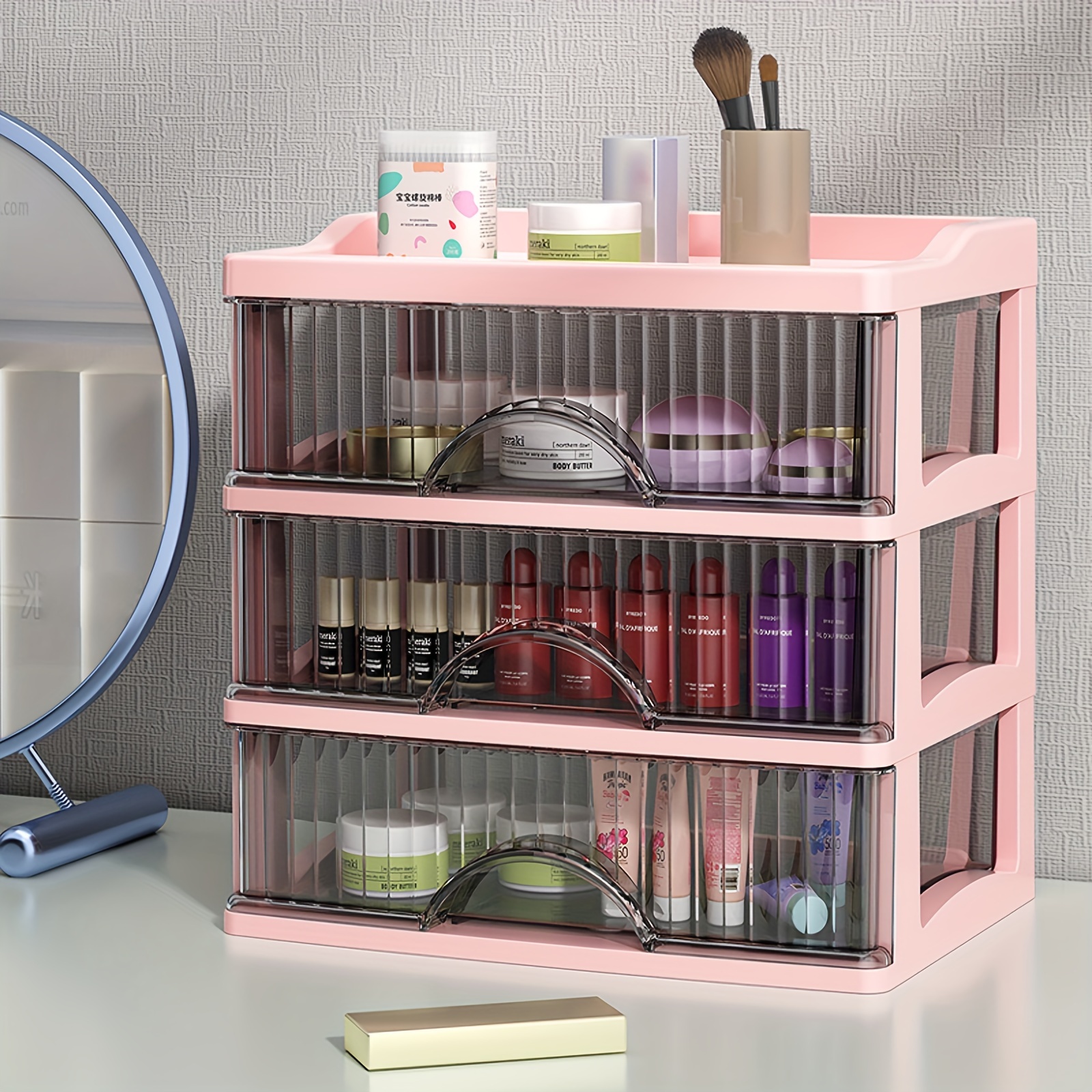 

1pc Desk Organizer With Drawers, Plastic Desktop Storage Box