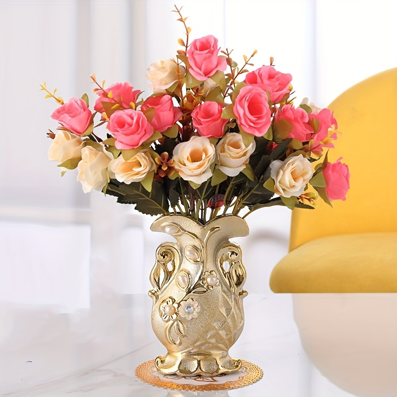 1 Set Fiori Rose Seta Artificiale Vaso Decorazione Gioielli In Ceramica  Dorata, Piante Fiori Finti Interni Allaperto Home Office Room Wedding Party  Meeting Room Decor - Casa E Cucina - Temu Italy