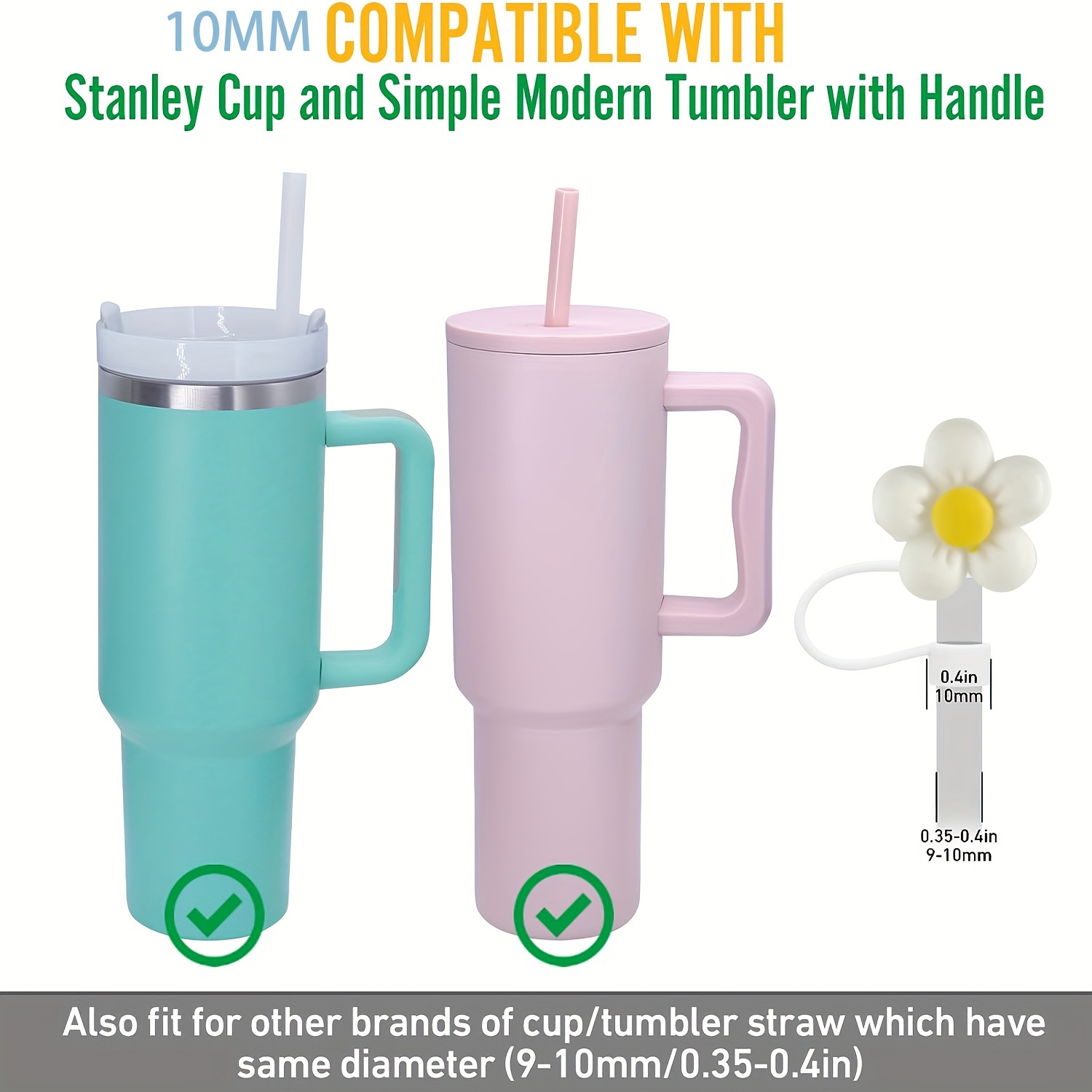 7Pcs 10mm Straw Covers Cap Toppers Compatible with Stanley 30&40 Oz Tumbler  with Handle, Reusable Silicone Straw Tips Lids Protectors for Stanley Cups
