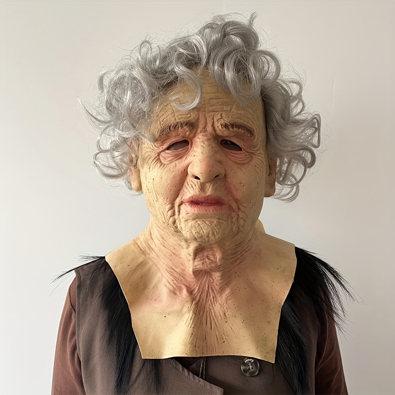 Halloween White haired Old Lady Latex Mask Halloween Rave - Temu