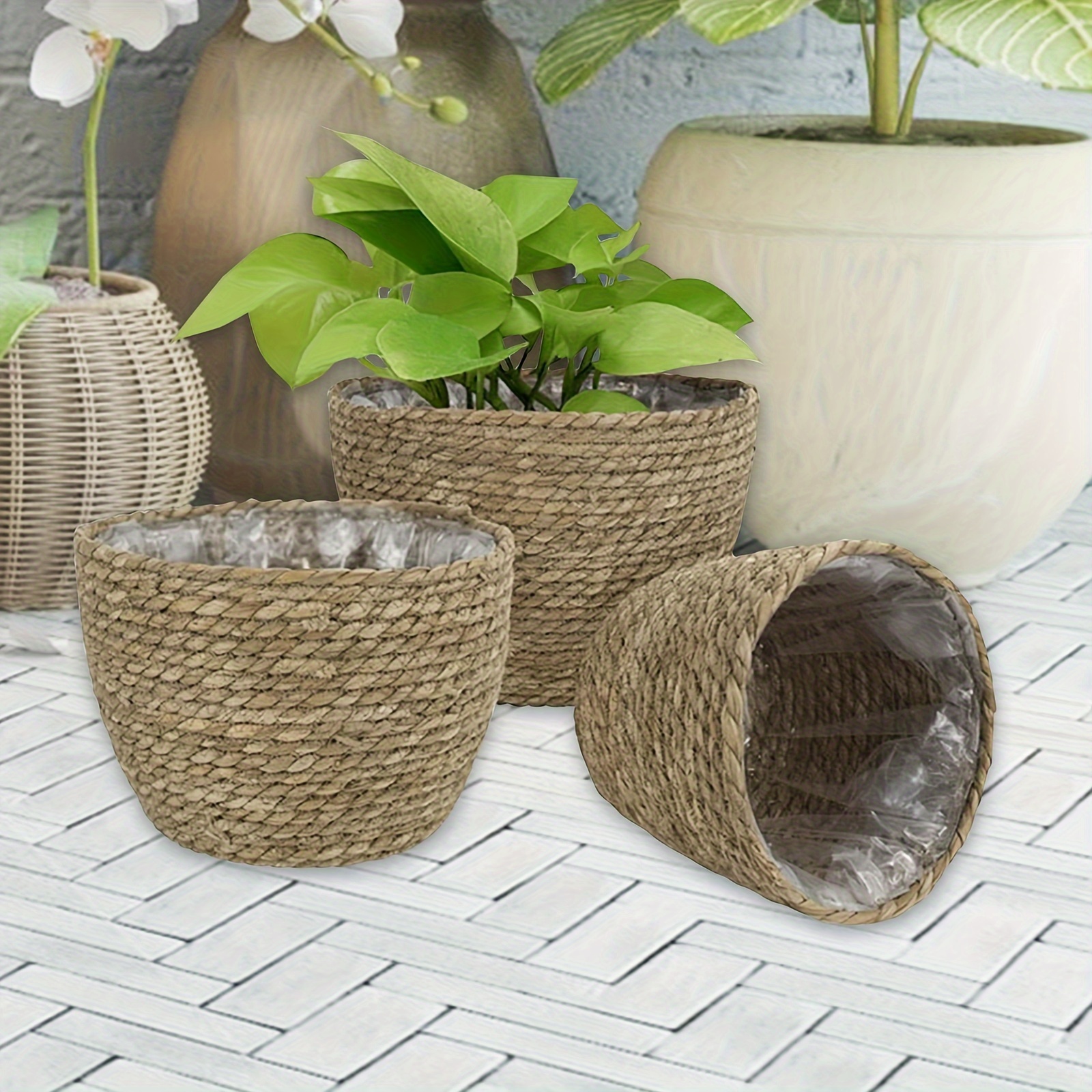 Natural Plant Woven Storage Baskets Used For Living Room - Temu