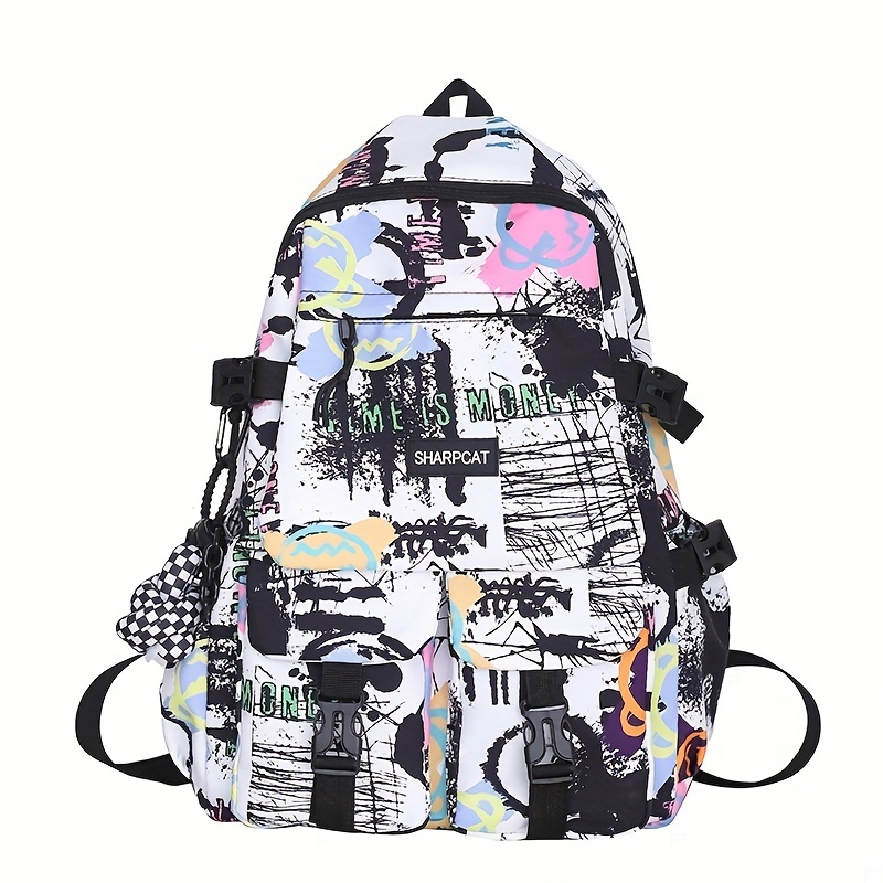 Graffiti Print Laptop Backpack Street Wear Schoolbag
