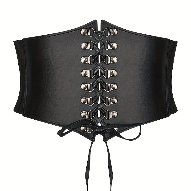 Women Gunmetal Pewter Elastic Fashion Wide Corset Belt Waist Plus Size M L  XL