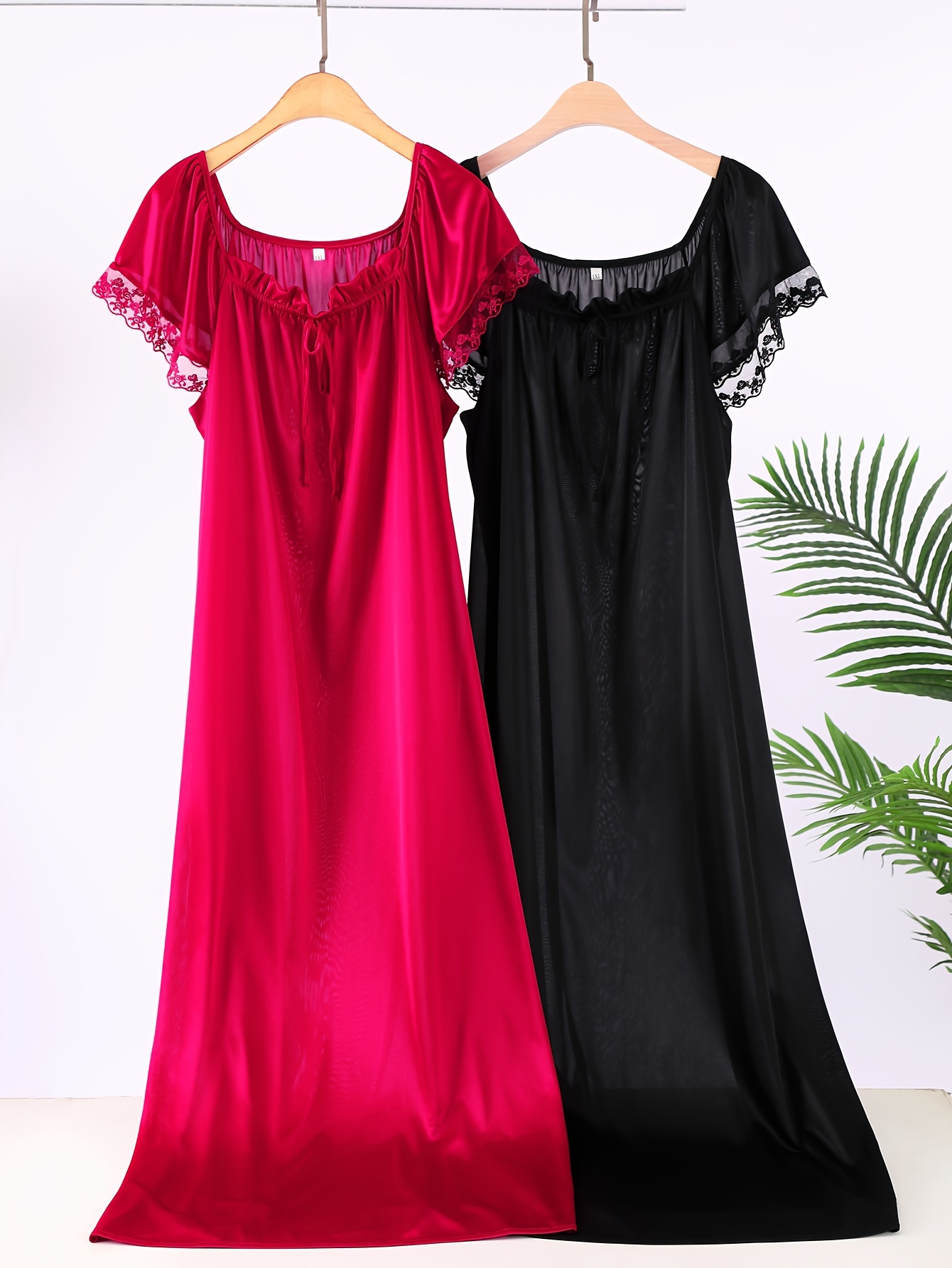 Plus Size Sexy Tunic Dress - Chiffon and Lace Trim / Black