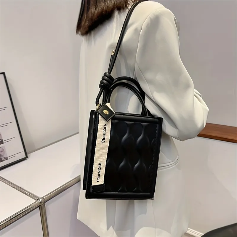 Trendy Wave Embossed Crossbody Bag, Streamer Decor Solid Color