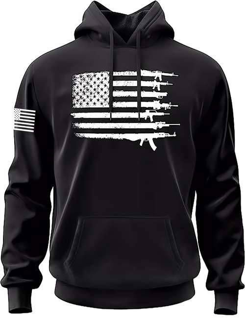 Men's Casual American Flag Graphic Print Hoodies, Drawstring Comfortable Oversized Hooded Pullover Sweatshirt Plus Size