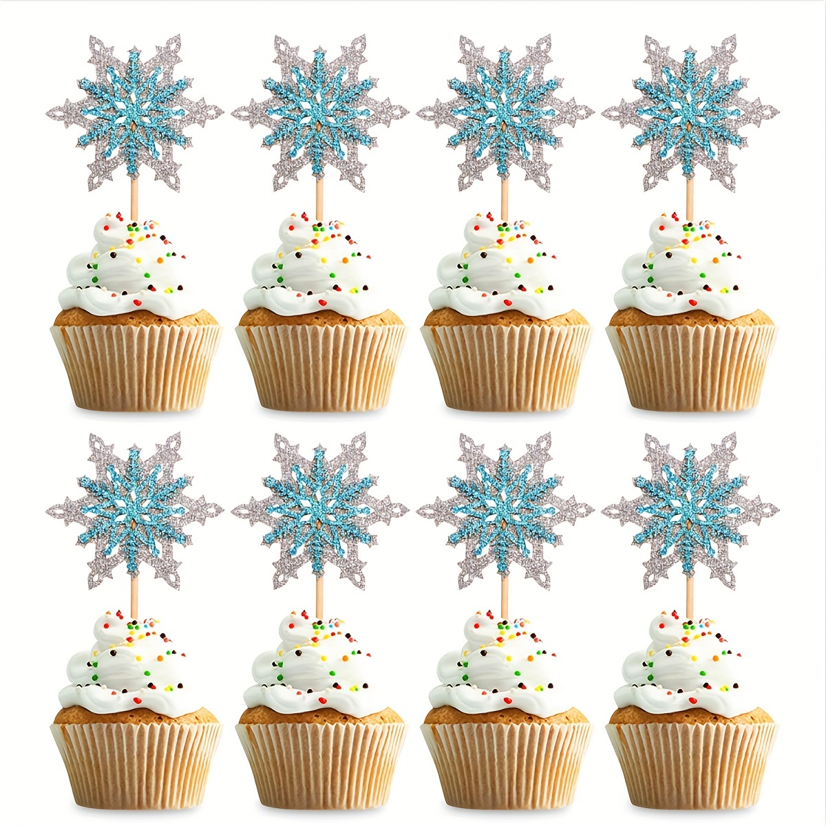 4Pcs Acrylic Christmas Snowflake Cake Toppers Ice Princess Cupcake