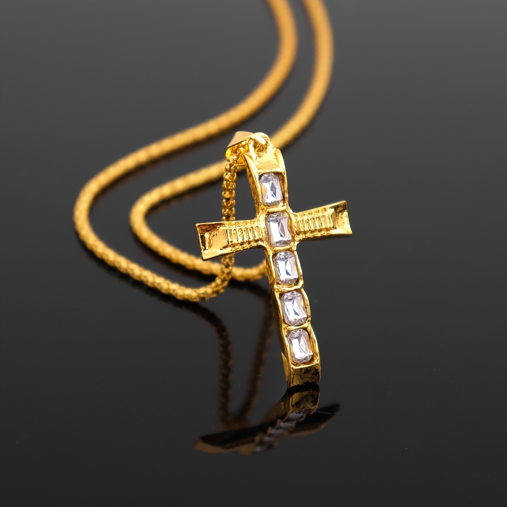 Collier homme plaqué or diamant artificiel incrusté croix pendentif collier  accessoires homme cadeau pour fils amoureux - Temu Belgium