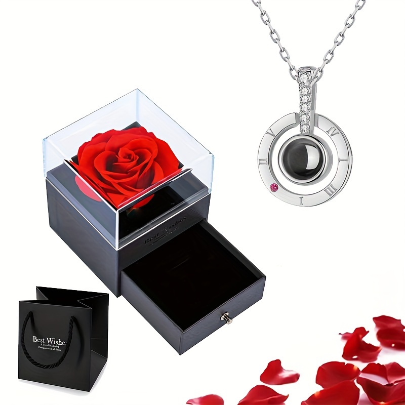 Eternal Rose Gift Box Necklace Gift Box Women Preserved Real - Temu