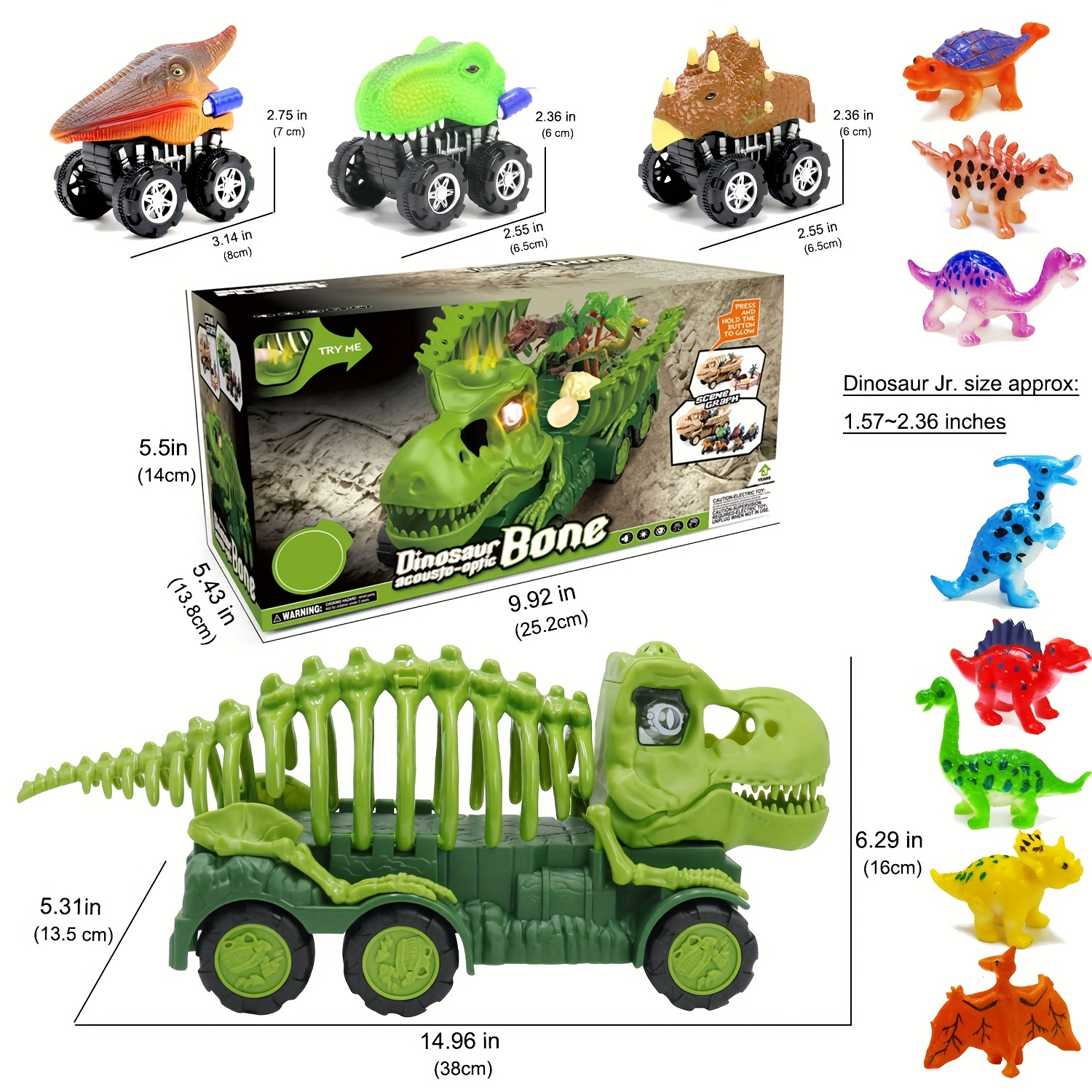 dinosaur cars christmas-dinosaur transport vehicle storage vehicle large car monster transport truck with light and sound equipped with 3pcs ejection dinosaur cars christmas halloween thanksgiving gift 0