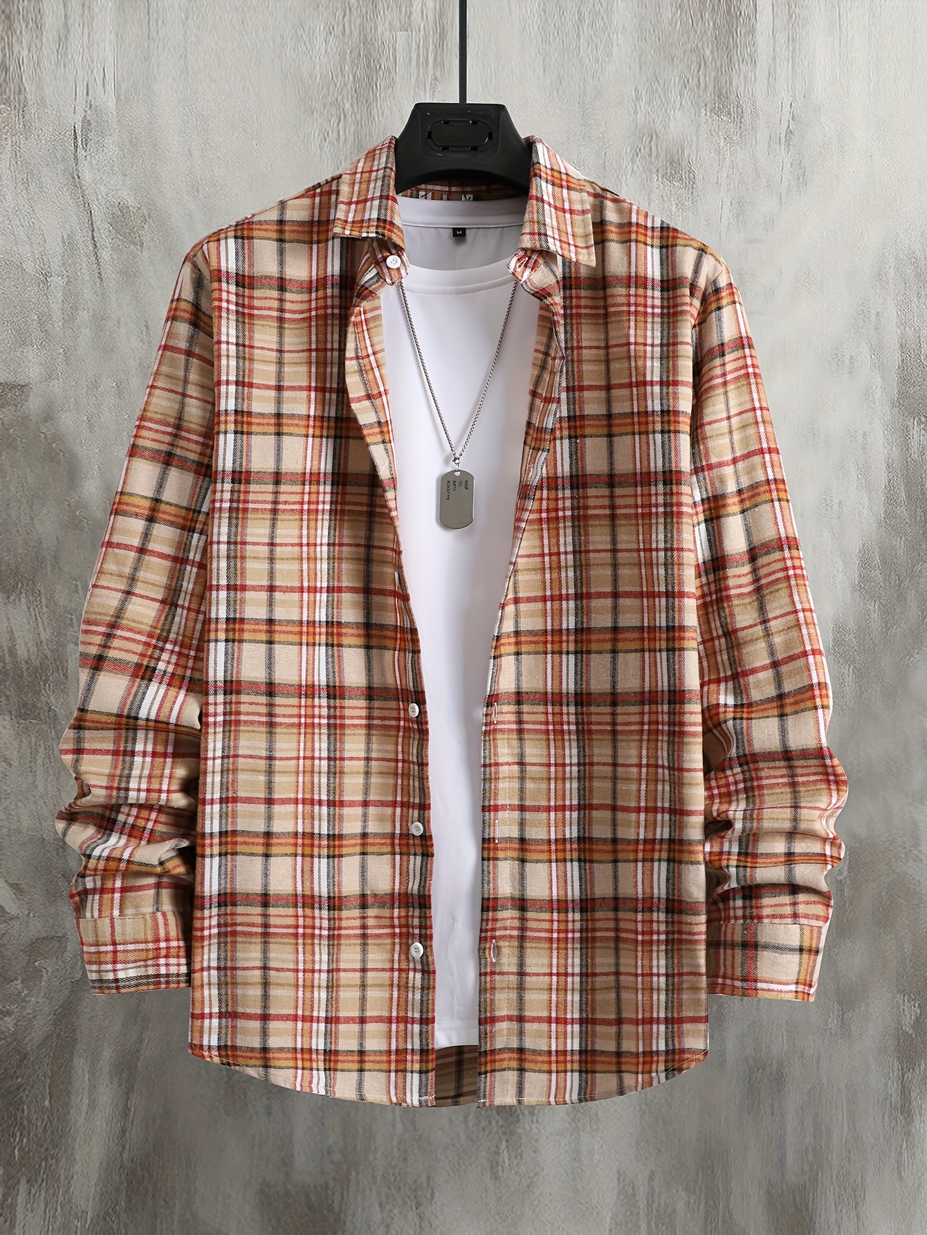 Classic Design Plaid Shirt Coat Men Long Sleeve Casual - Temu Mexico