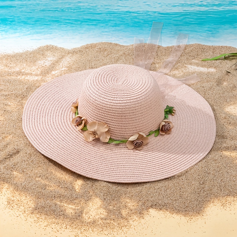 Garland Big Brim Straw Hat Easter Travel Beach Hat Sun Hat, Bucket Hats Wide Brim Casual Sun Hats for Women,Temu
