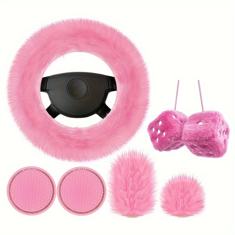 Accessori interni auto da donna Rosa volante Copricollo Poggiacollo Cuscino  Cintura di sicurezza Copertura Shifter Set freni a mano