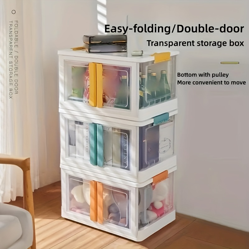 Stackable Storage Bins With Lids And Double Doors Plastic - Temu