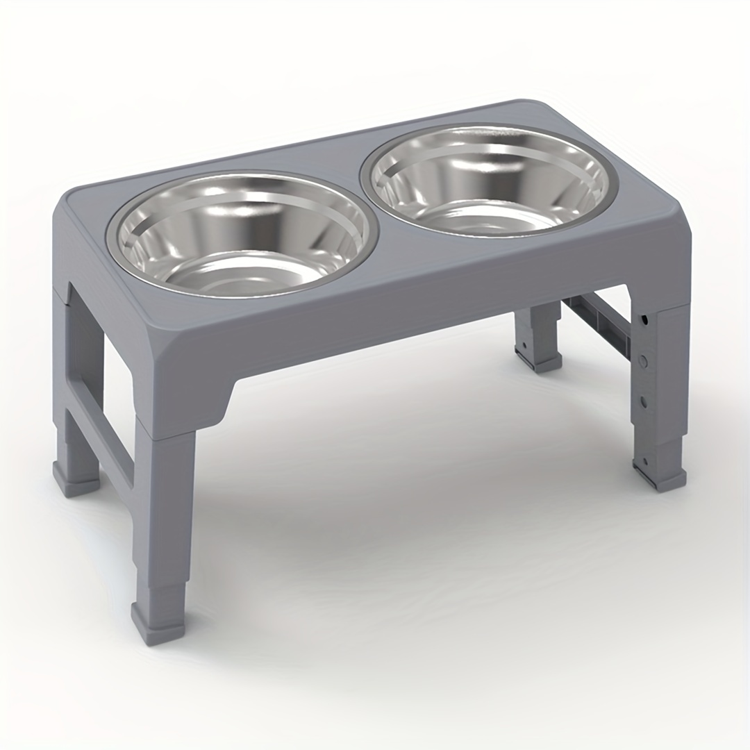 Elevated Double Stainless Steel Bowl with 5 Height Adjustable Raised Stand  Dog Bowl, Various Color