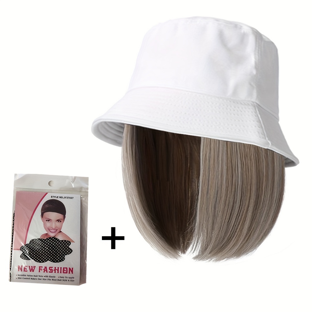 Hat Wigs Women's Bucket Hats with Removable Hair Extensions Straight Short Bob Hair Wigs, Lace Front Wigs, Lace Frontal Wig for Woman Girls
