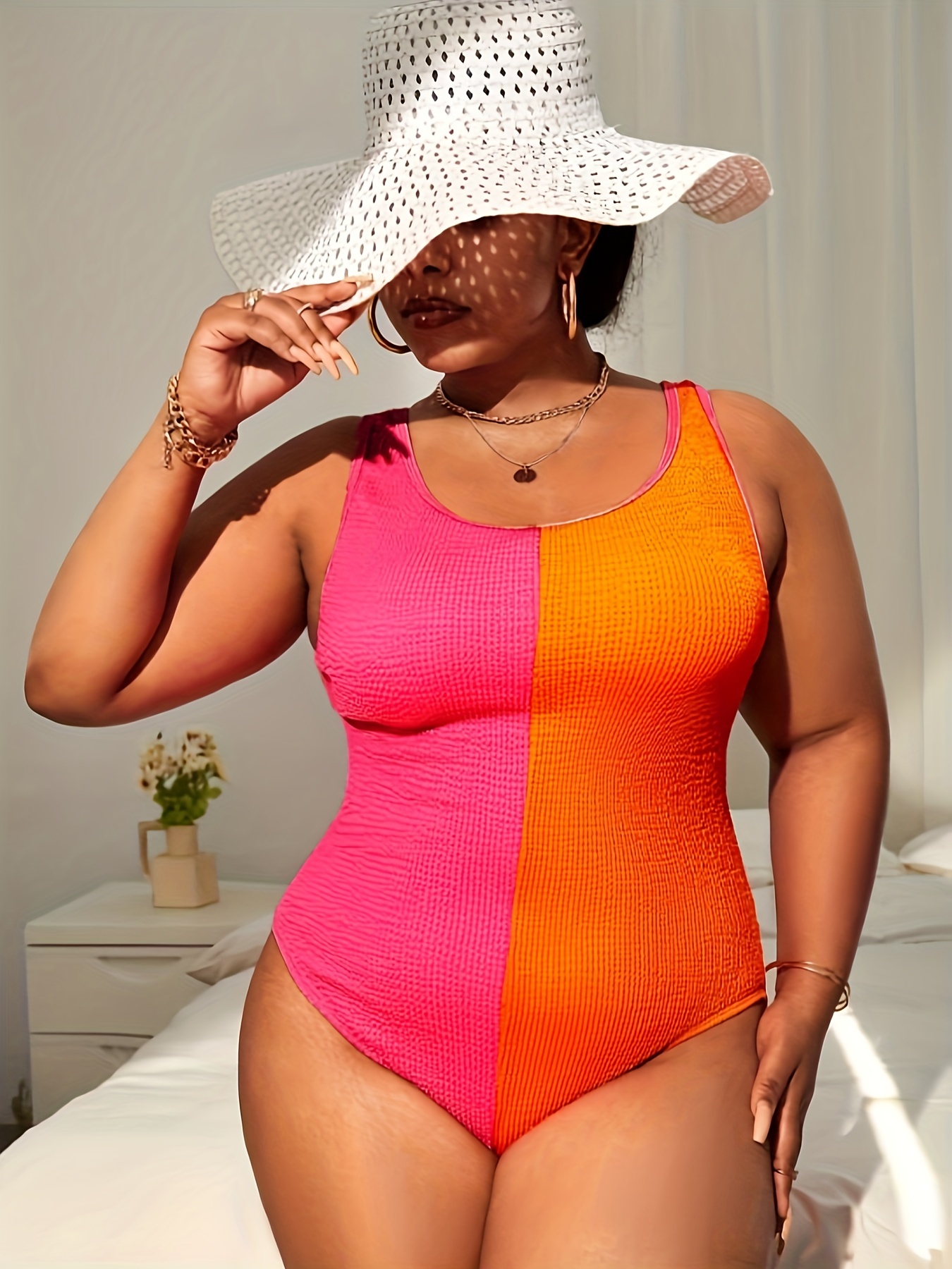Plus Size Colorblock Cut Out One Piece Swimsuit Womens Plus - Temu Canada