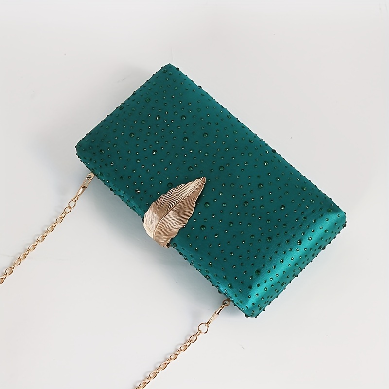 Emerald Velvet Evening Envelop Clutch Bag With Wristlet 