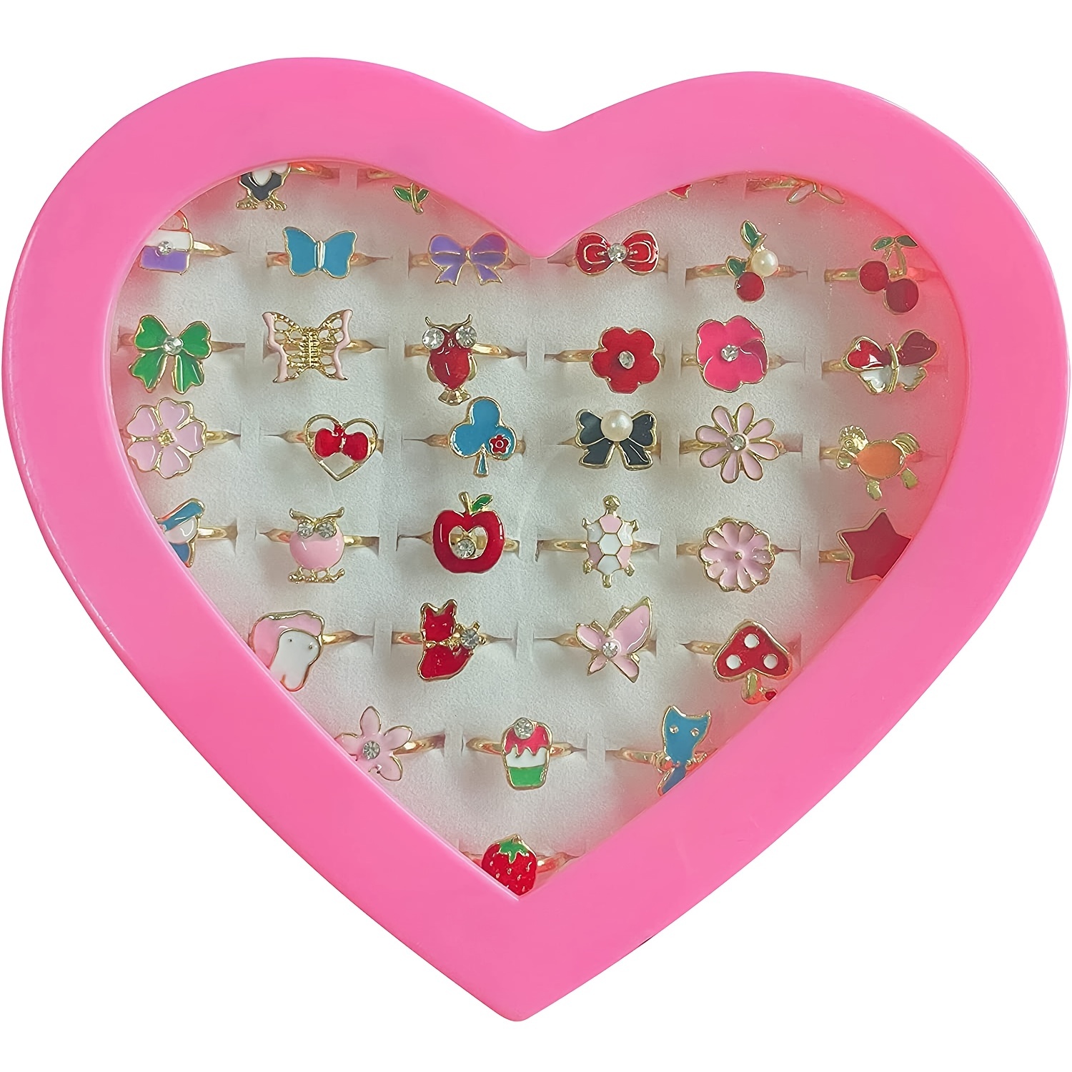 24 anillos ajustables para niñas pequeñas, anillos de dedo de joyería de  princesa con caja en forma de corazón, anillos de simulación y disfraces  para