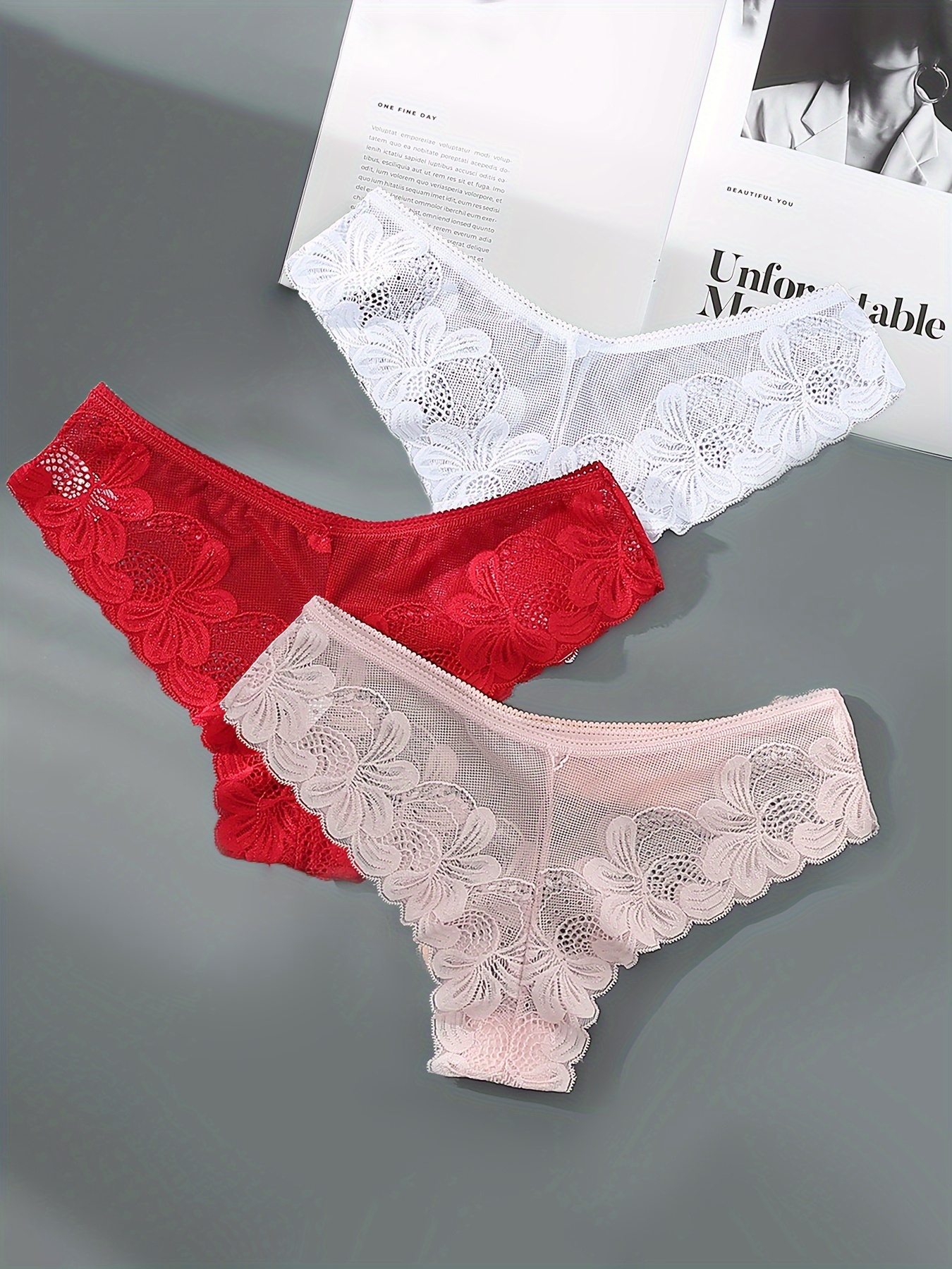 Women Panties Lingerie Womens Red Lace Breathable Lace Hollow Out