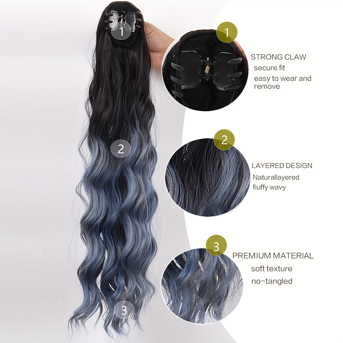 purple ponytail extensions long synthetic pony tails hair extensions clip on ponytails for women 24 claw ponytail extension hair piece wavy high pony tails synthetic heat friendly fiber for girls details 4